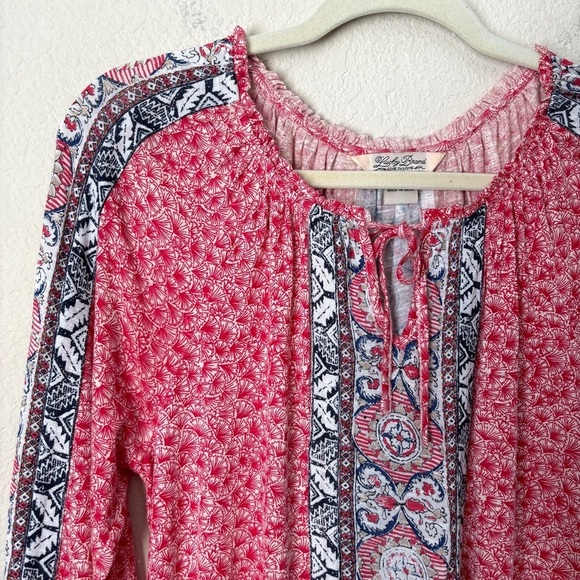 Lucky Brand Boho Print Peasant Top - Picture 4 of 9